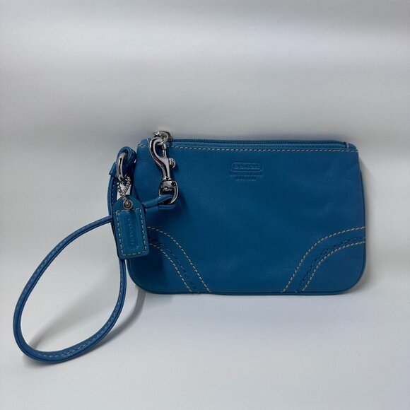 Coach Blue Leather Wristlet Waller - Picture 1 of 4